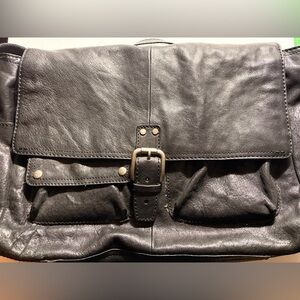 Fossil Black Leather Flap Messenger with Front Buckle